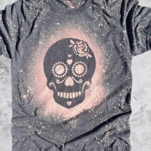 Skull Head Girl Bleached design Tee Custom Goth T-Shirt